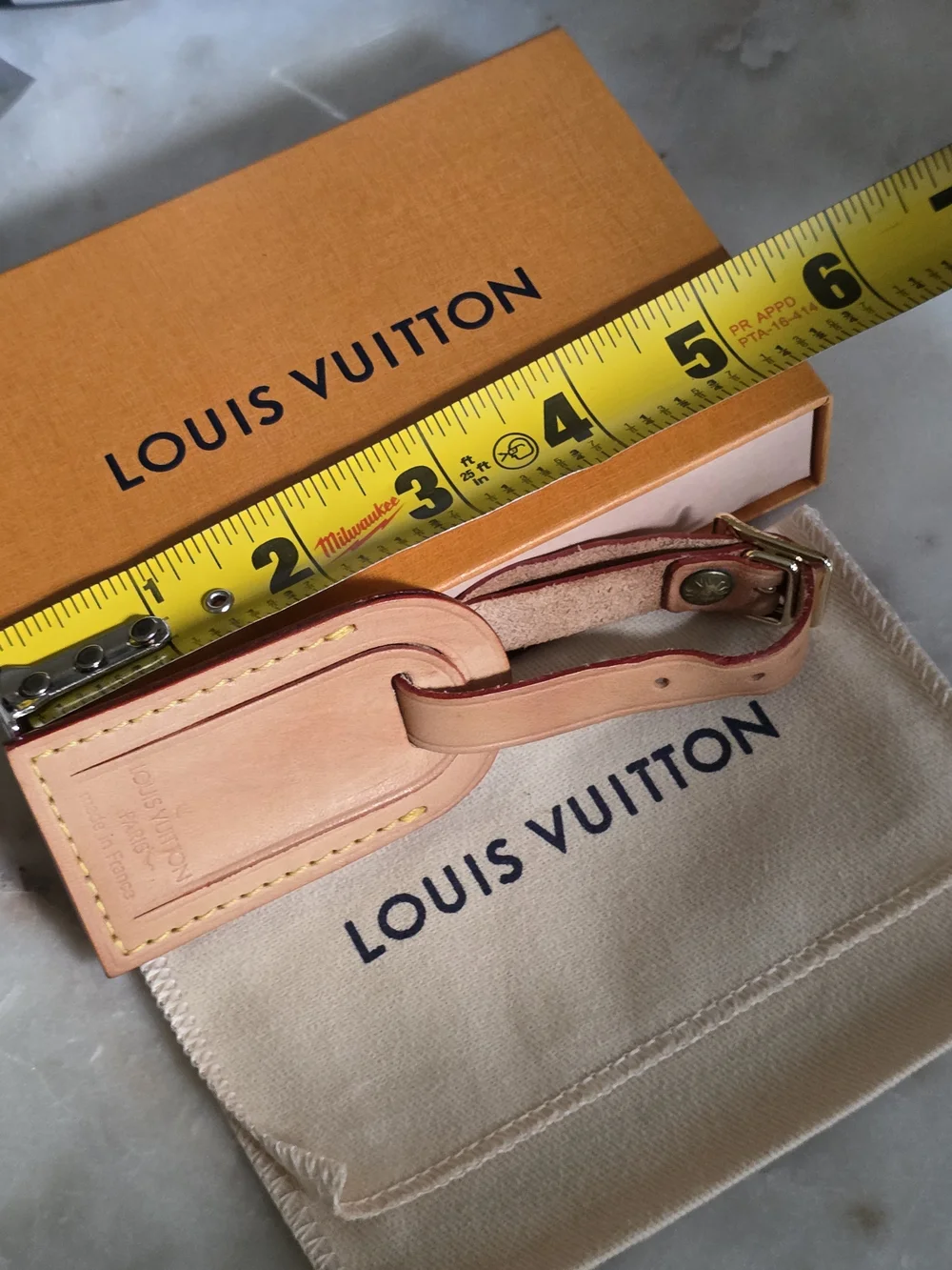 Authentic Louis Vuitton Vachetta Leather Luggage Tag W/ Box & Dustbag